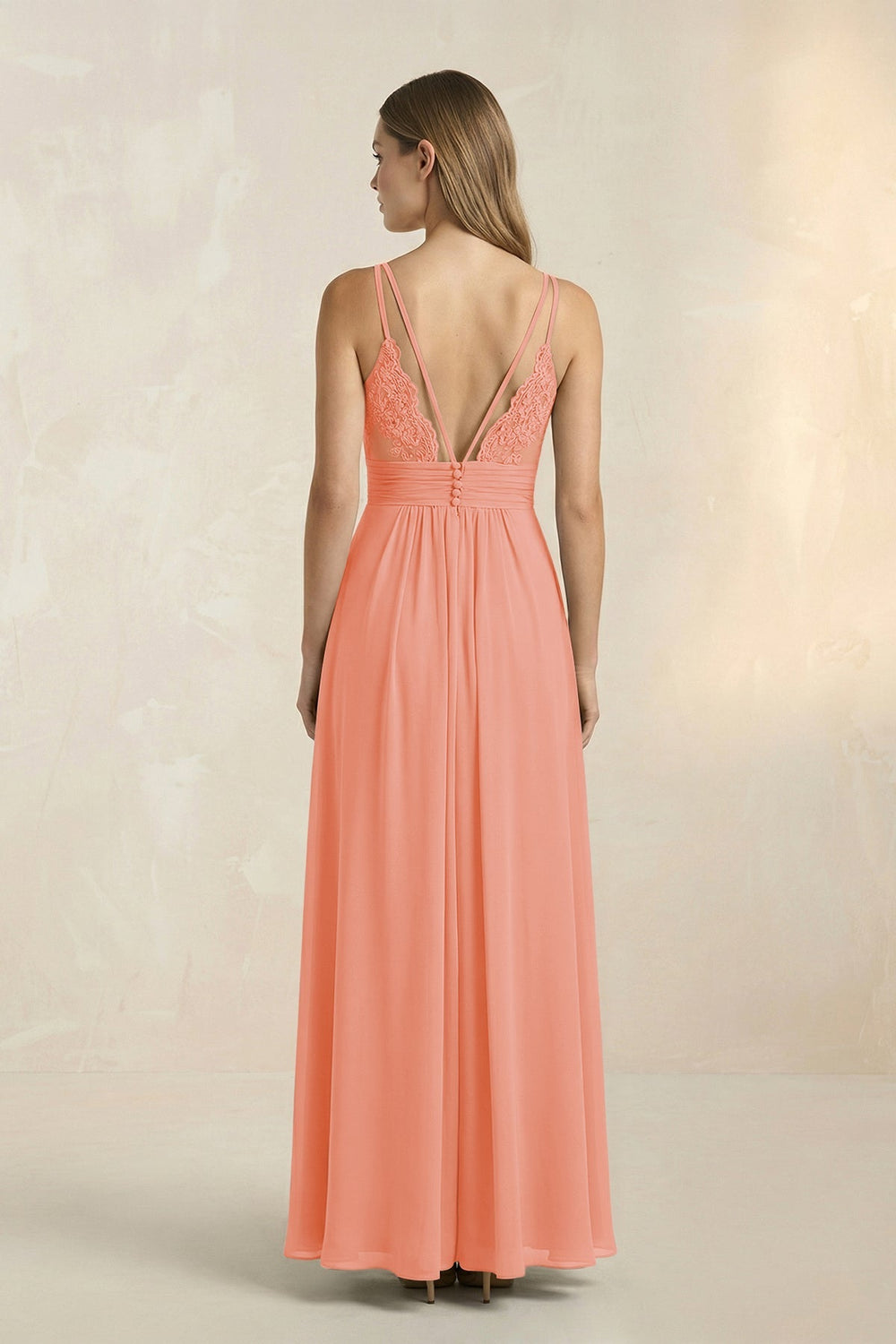 V - Neck A - Line Pleated Chiffon Bridesmaid Dress in Rosette - KissProm Bridesmaid Dresses