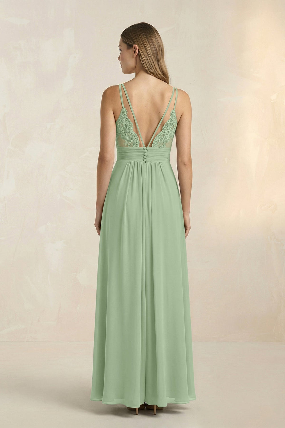 V - Neck A - Line Pleated Chiffon Bridesmaid Dress in Sage - KissProm Bridesmaid Dresses