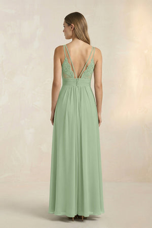V - Neck A - Line Pleated Chiffon Bridesmaid Dress in Sage - KissProm Bridesmaid Dresses