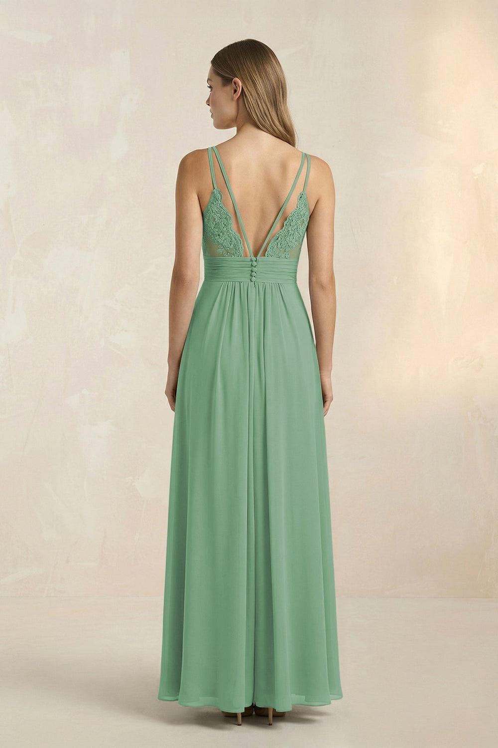 V - Neck A - Line Pleated Chiffon Bridesmaid Dress in Sea Glass - KissProm Bridesmaid Dresses