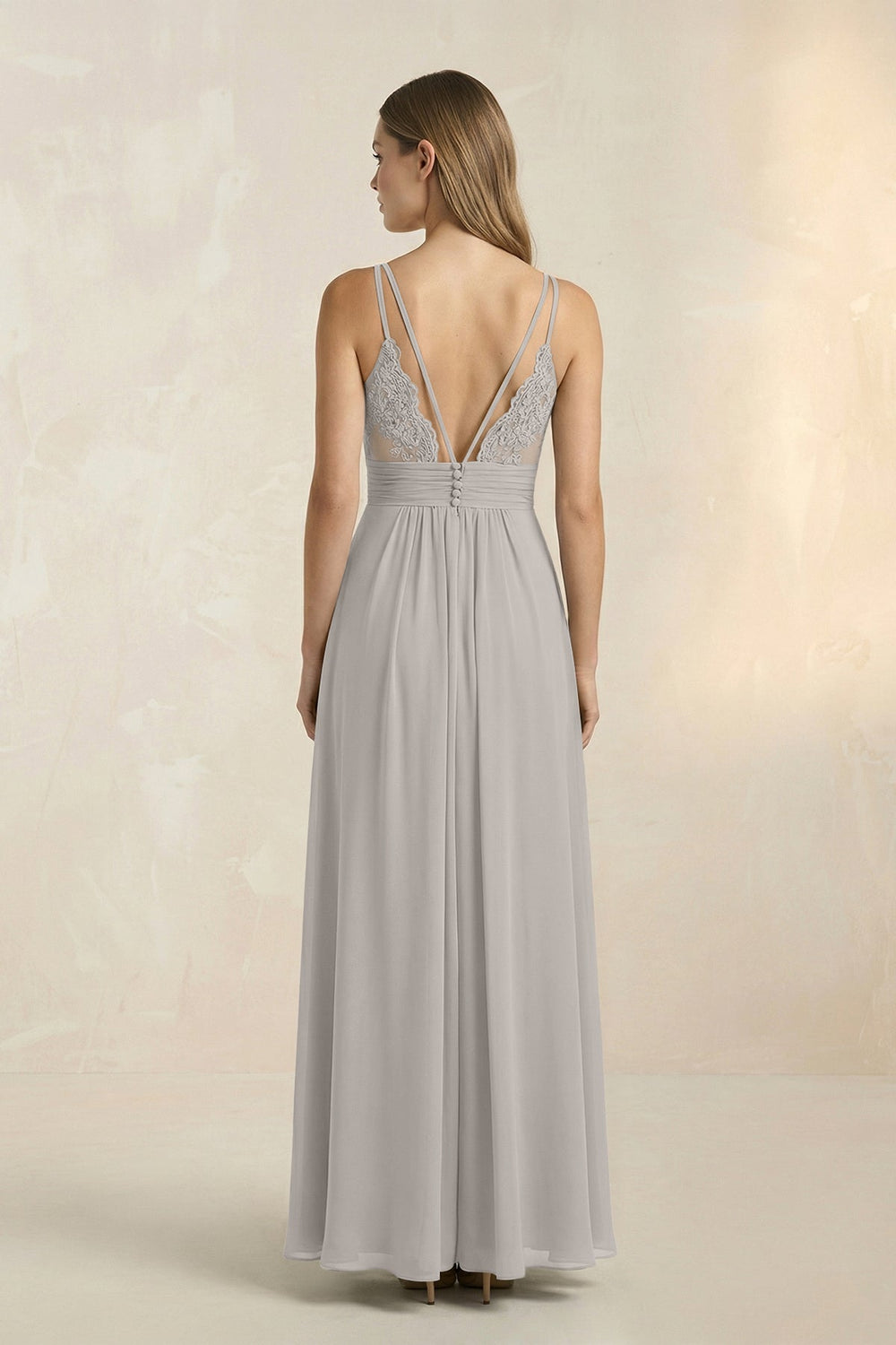 V - Neck A - Line Pleated Chiffon Bridesmaid Dress in Silver - KissProm Bridesmaid Dresses