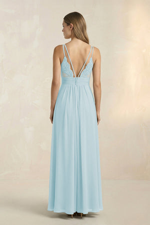 V - Neck A - Line Pleated Chiffon Bridesmaid Dress in Sky Blue - KissProm Bridesmaid Dresses