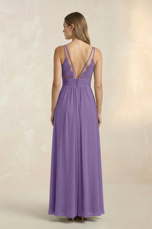 V - Neck A - Line Pleated Chiffon Bridesmaid Dress in Tahiti - KissProm Bridesmaid Dresses