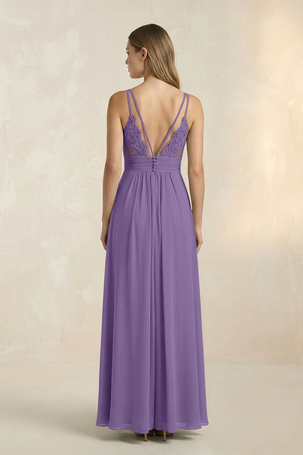 V - Neck A - Line Pleated Chiffon Bridesmaid Dress in Tahiti - KissProm Bridesmaid Dresses