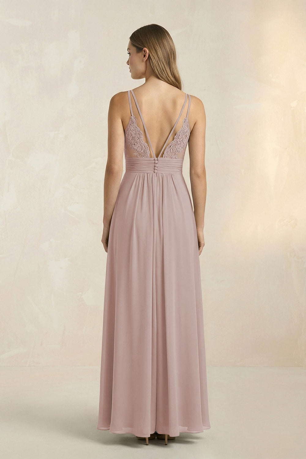 V - Neck A - Line Pleated Chiffon Bridesmaid Dress in Toffee - KissProm Bridesmaid Dresses
