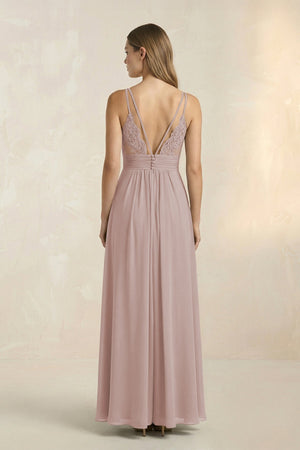 V - Neck A - Line Pleated Chiffon Bridesmaid Dress in Toffee - KissProm Bridesmaid Dresses