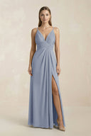 V - Neck A - Line Pleated Chiffon Bridesmaid Dress in Twilight - KissProm Bridesmaid Dresses