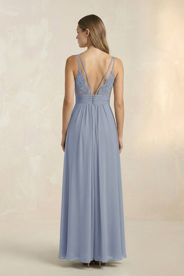 V - Neck A - Line Pleated Chiffon Bridesmaid Dress in Twilight - KissProm Bridesmaid Dresses