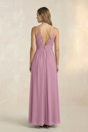 V - Neck A - Line Pleated Chiffon Bridesmaid Dress in Vintage Mauve - KissProm Bridesmaid Dresses