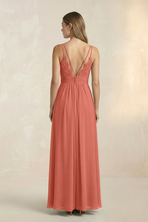 V - Neck A - Line Pleated Chiffon Bridesmaid Dress in Wild Rose - KissProm Bridesmaid Dresses