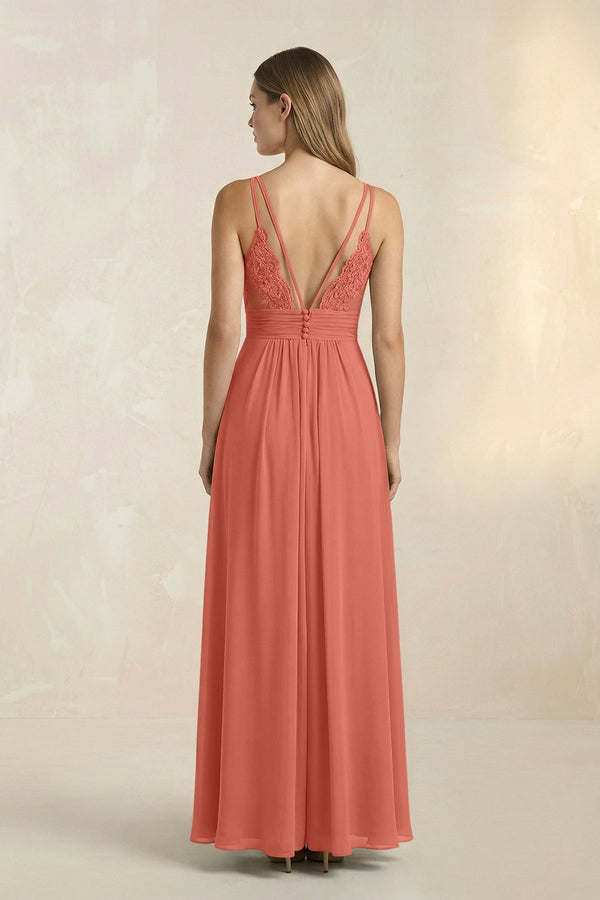 V - Neck A - Line Pleated Chiffon Bridesmaid Dress in Wild Rose - KissProm Bridesmaid Dresses