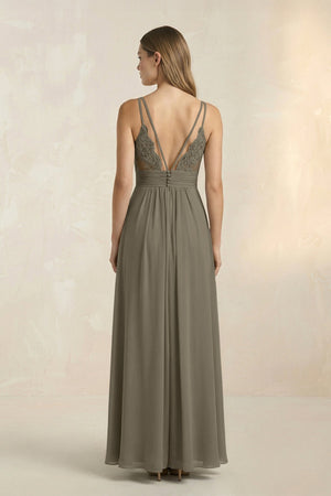 V - Neck A - Line Pleated Chiffon Bridesmaid Dress in Willow Green - KissProm Bridesmaid Dresses