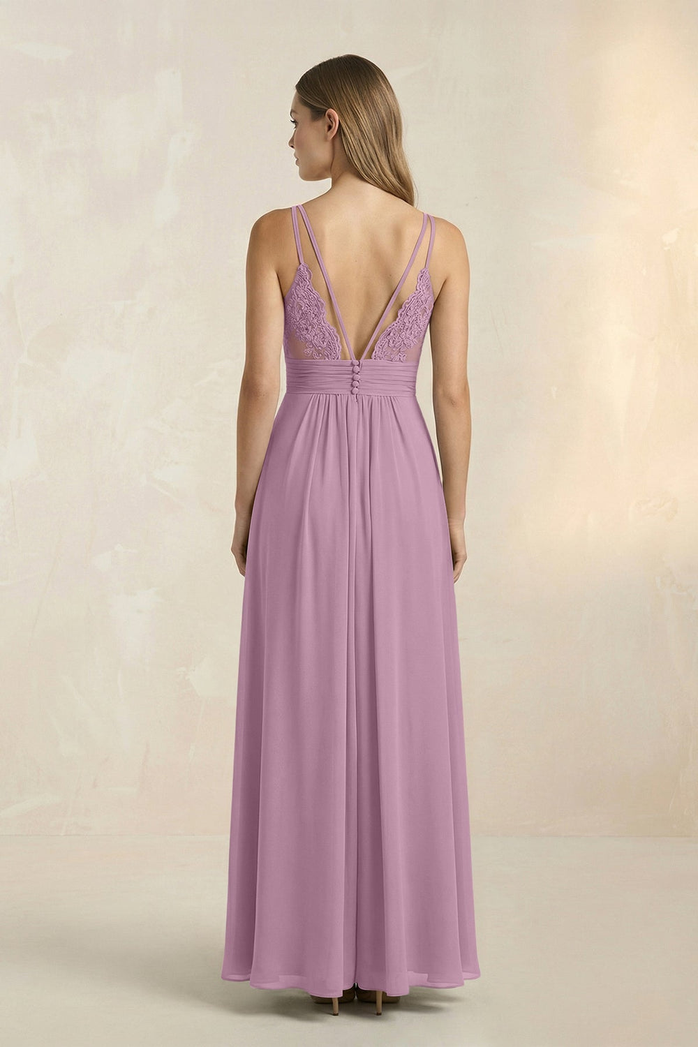 V - Neck A - Line Pleated Chiffon Bridesmaid Dress in Wisteria - KissProm Bridesmaid Dresses