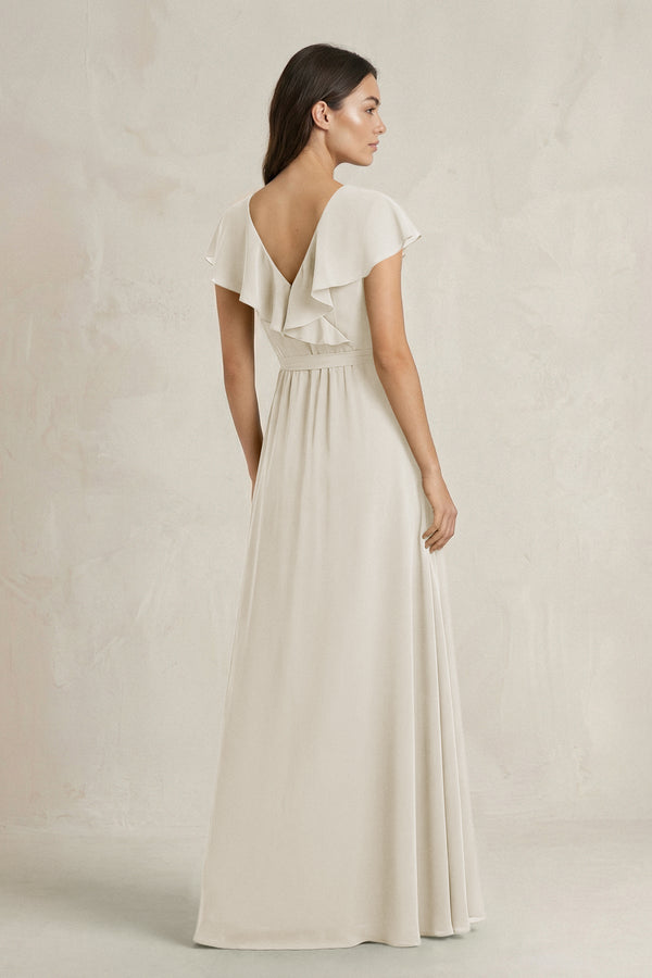 V - Neck A - Line Ruffled Chiffon Bridesmaid Dress With Bow in Dove Gray - KissProm Bridesmaid Dresses