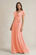 V - Neck A - Line Ruffled Chiffon Bridesmaid Dress With Bow in Rosette - KissProm Bridesmaid Dresses