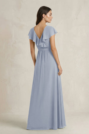 V - Neck A - Line Ruffled Chiffon Bridesmaid Dress With Bow in Twilight - KissProm Bridesmaid Dresses