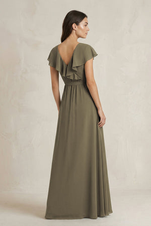 V - Neck A - Line Ruffled Chiffon Bridesmaid Dress With Bow in Willow Green - KissProm Bridesmaid Dresses