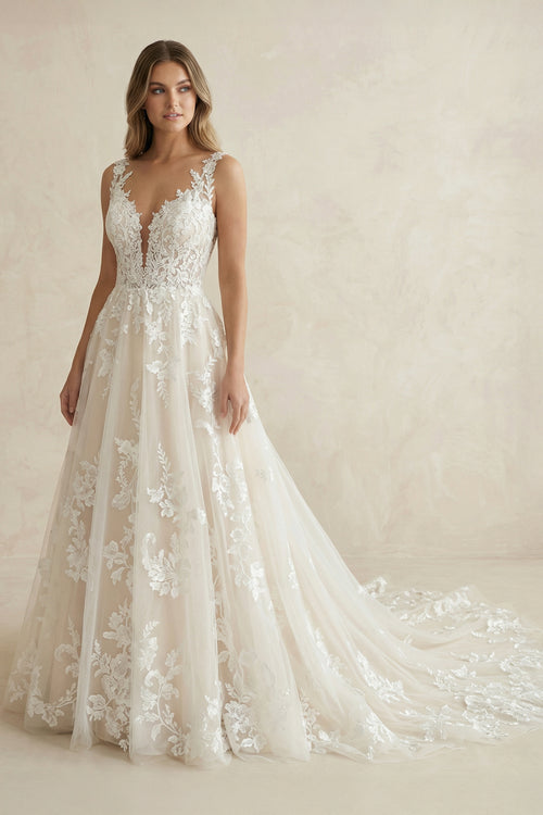 Malayah | Ivory V-Neck A-Line Tulle Wedding Dress with Pockets