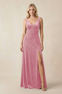 V - Neck A - Line Velvet Bridesmaid Dress in Blush Pink - KissProm Bridesmaid Dresses