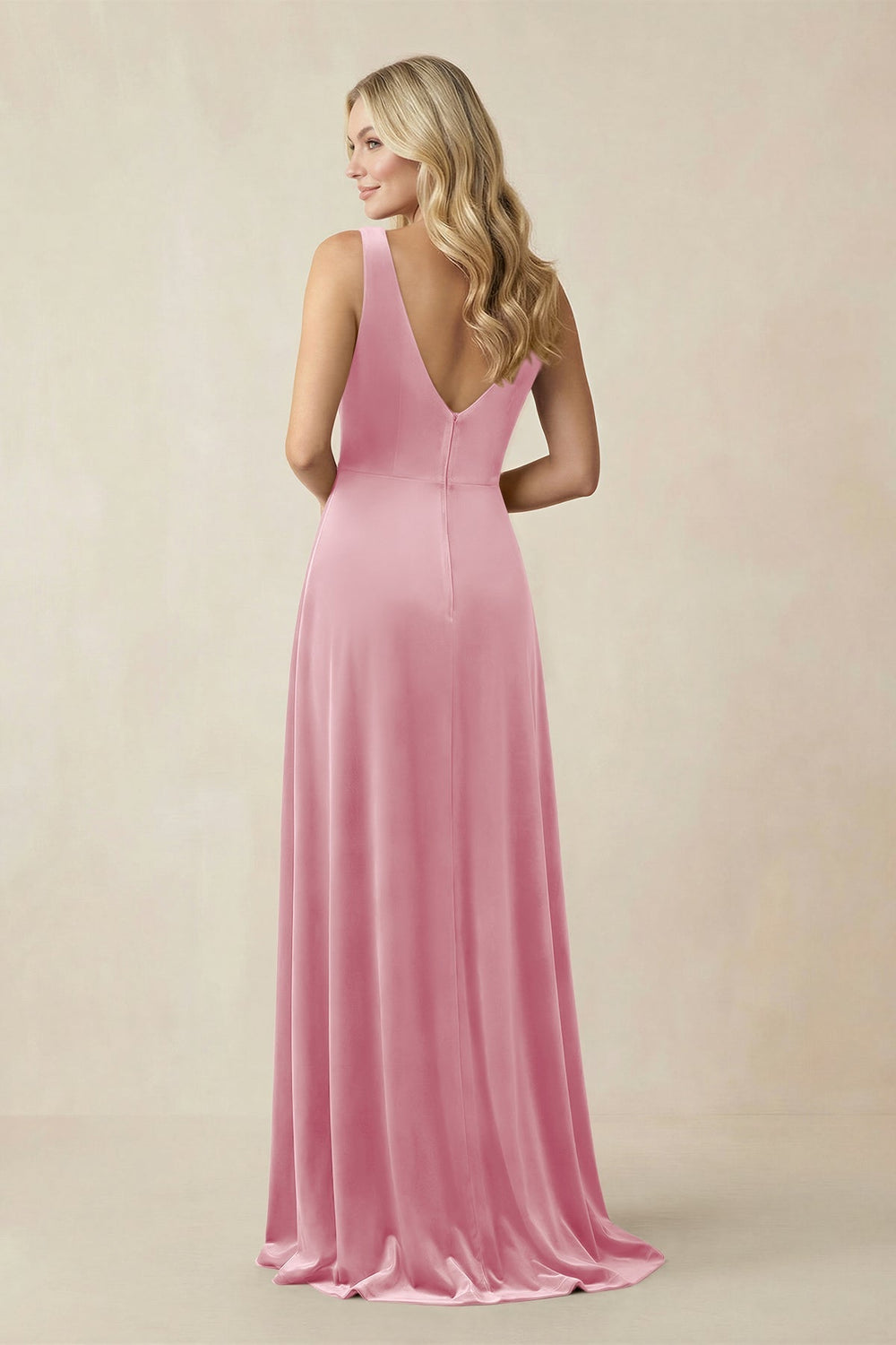 V - Neck A - Line Velvet Bridesmaid Dress in Blush Pink - KissProm Bridesmaid Dresses