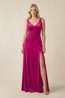 V - Neck A - Line Velvet Bridesmaid Dress in Desert Rose - KissProm Bridesmaid Dresses