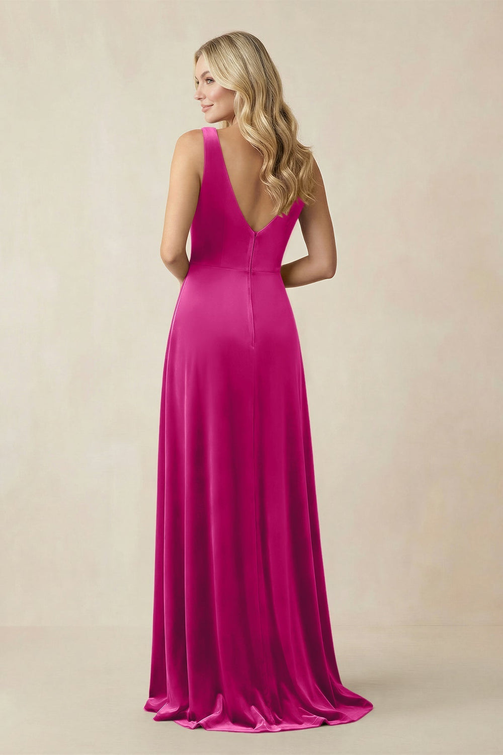 V - Neck A - Line Velvet Bridesmaid Dress in Desert Rose - KissProm Bridesmaid Dresses