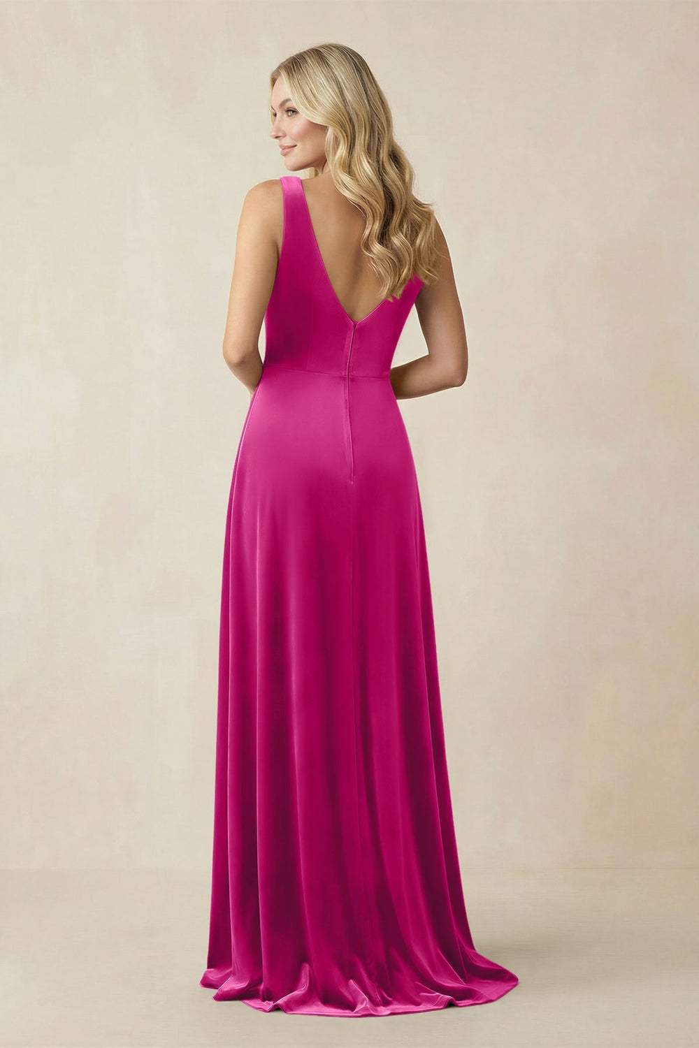 V - Neck A - Line Velvet Bridesmaid Dress in Desert Rose - KissProm Bridesmaid Dresses