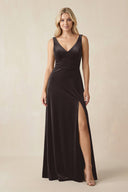 V - Neck A - Line Velvet Bridesmaid Dress in Espresso - KissProm Bridesmaid Dresses