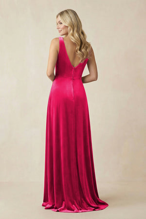 V - Neck A - Line Velvet Bridesmaid Dress in Fuchsia - KissProm Bridesmaid Dresses