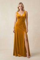 V - Neck A - Line Velvet Bridesmaid Dress in Gold - KissProm Bridesmaid Dresses