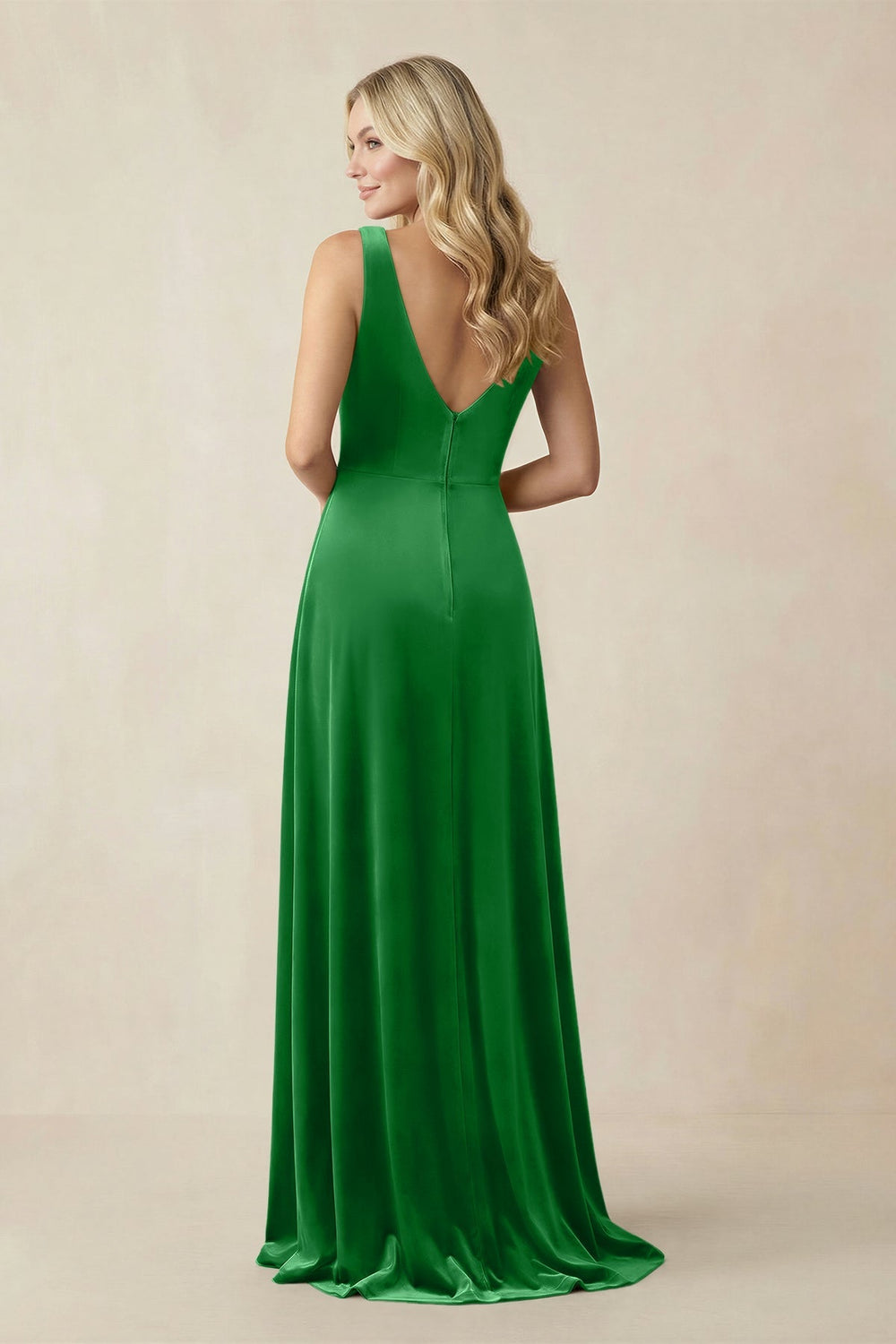 V - Neck A - Line Velvet Bridesmaid Dress in Green - KissProm Bridesmaid Dresses