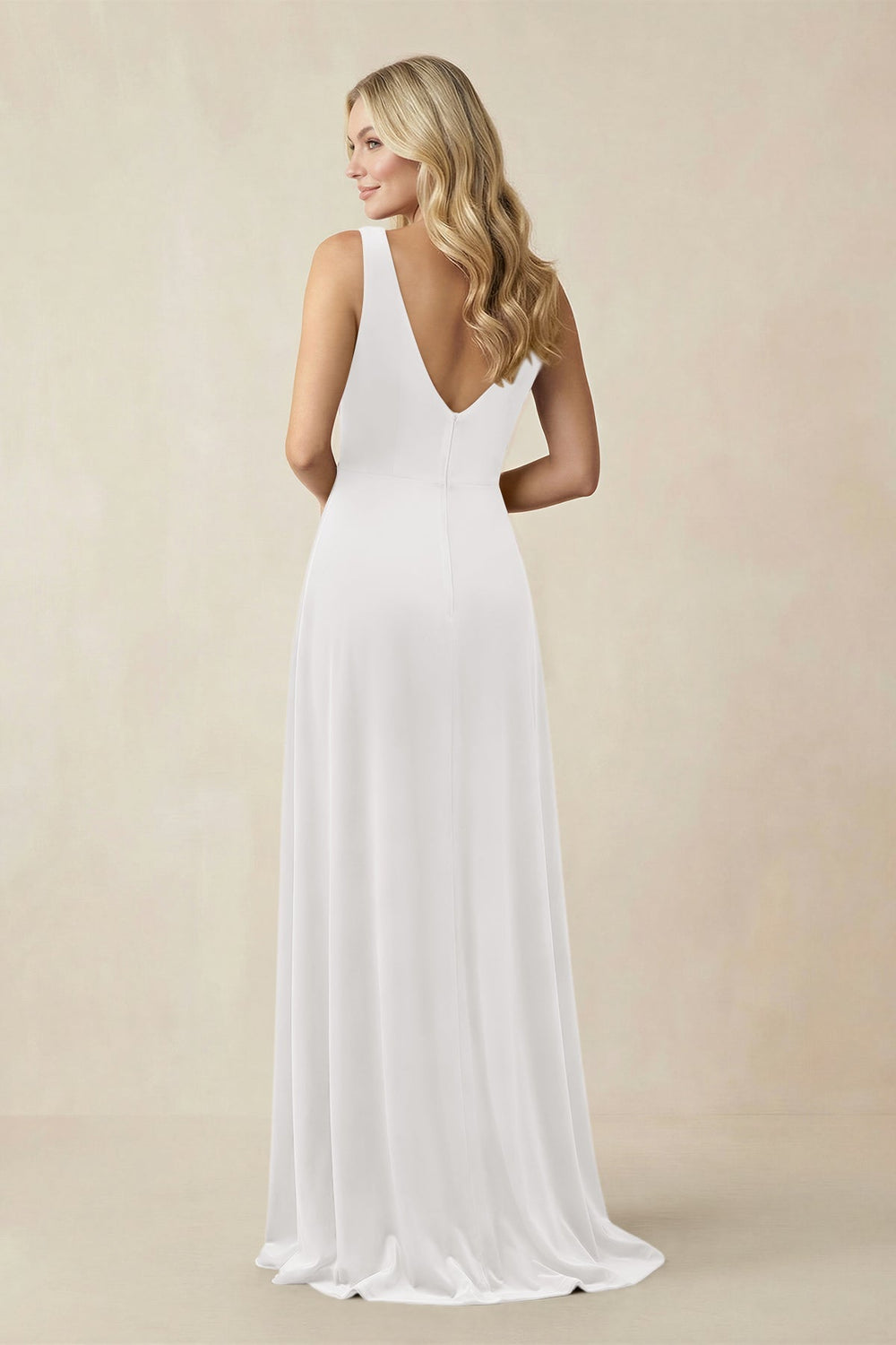 V - Neck A - Line Velvet Bridesmaid Dress in Ivory - KissProm Bridesmaid Dresses