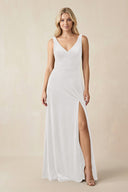 V - Neck A - Line Velvet Bridesmaid Dress in Ivory - KissProm Bridesmaid Dresses