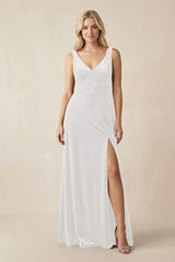 V - Neck A - Line Velvet Bridesmaid Dress in Ivory - KissProm Bridesmaid Dresses