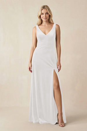 V - Neck A - Line Velvet Bridesmaid Dress in Ivory - KissProm Bridesmaid Dresses