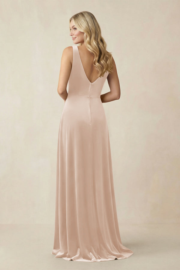 V - Neck A - Line Velvet Bridesmaid Dress in Pale Blush - KissProm Bridesmaid Dresses
