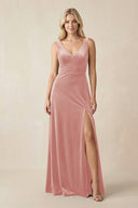 V - Neck A - Line Velvet Bridesmaid Dress in Rose Petal - KissProm Bridesmaid Dresses