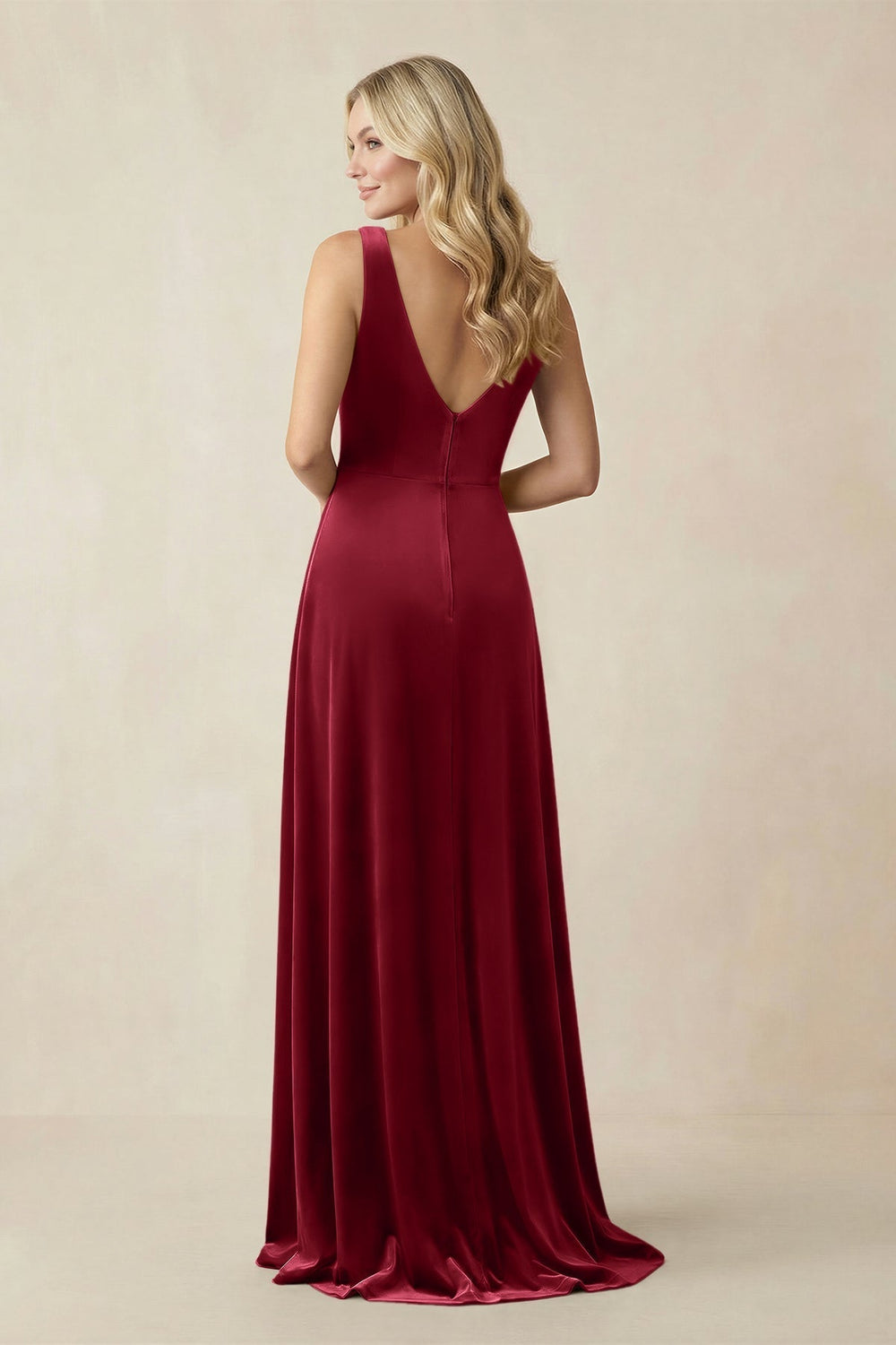 V - Neck A - Line Velvet Bridesmaid Dress in Rosewood - KissProm Bridesmaid Dresses