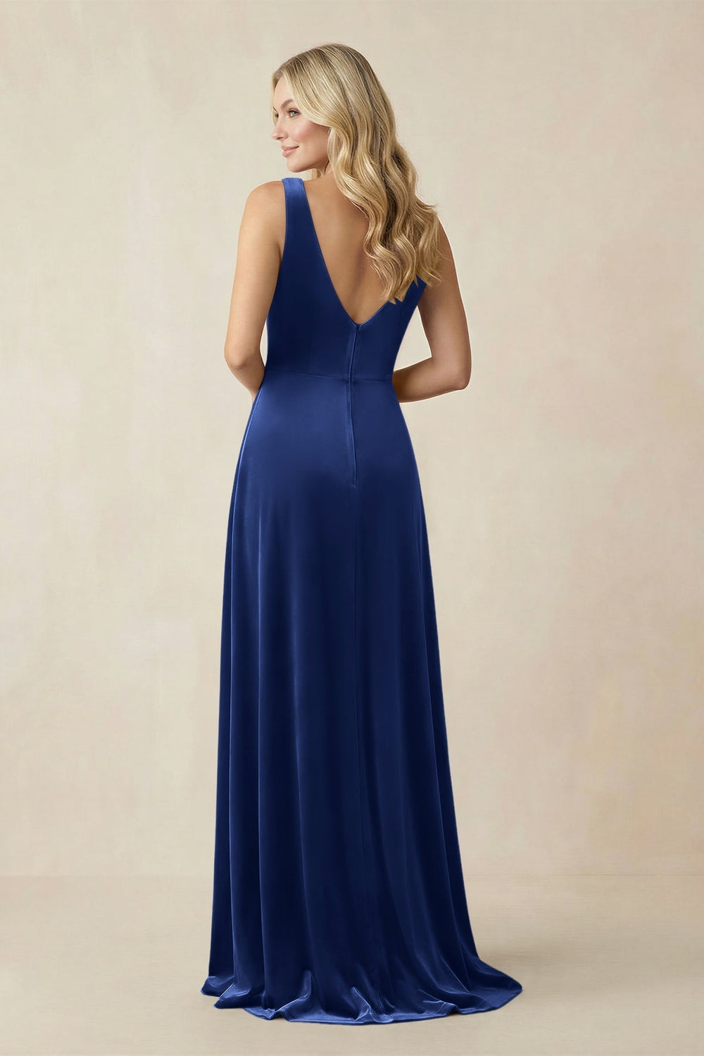 V - Neck A - Line Velvet Bridesmaid Dress in Royal Blue - KissProm Bridesmaid Dresses