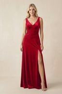 V - Neck A - Line Velvet Bridesmaid Dress in Spice - KissProm Bridesmaid Dresses