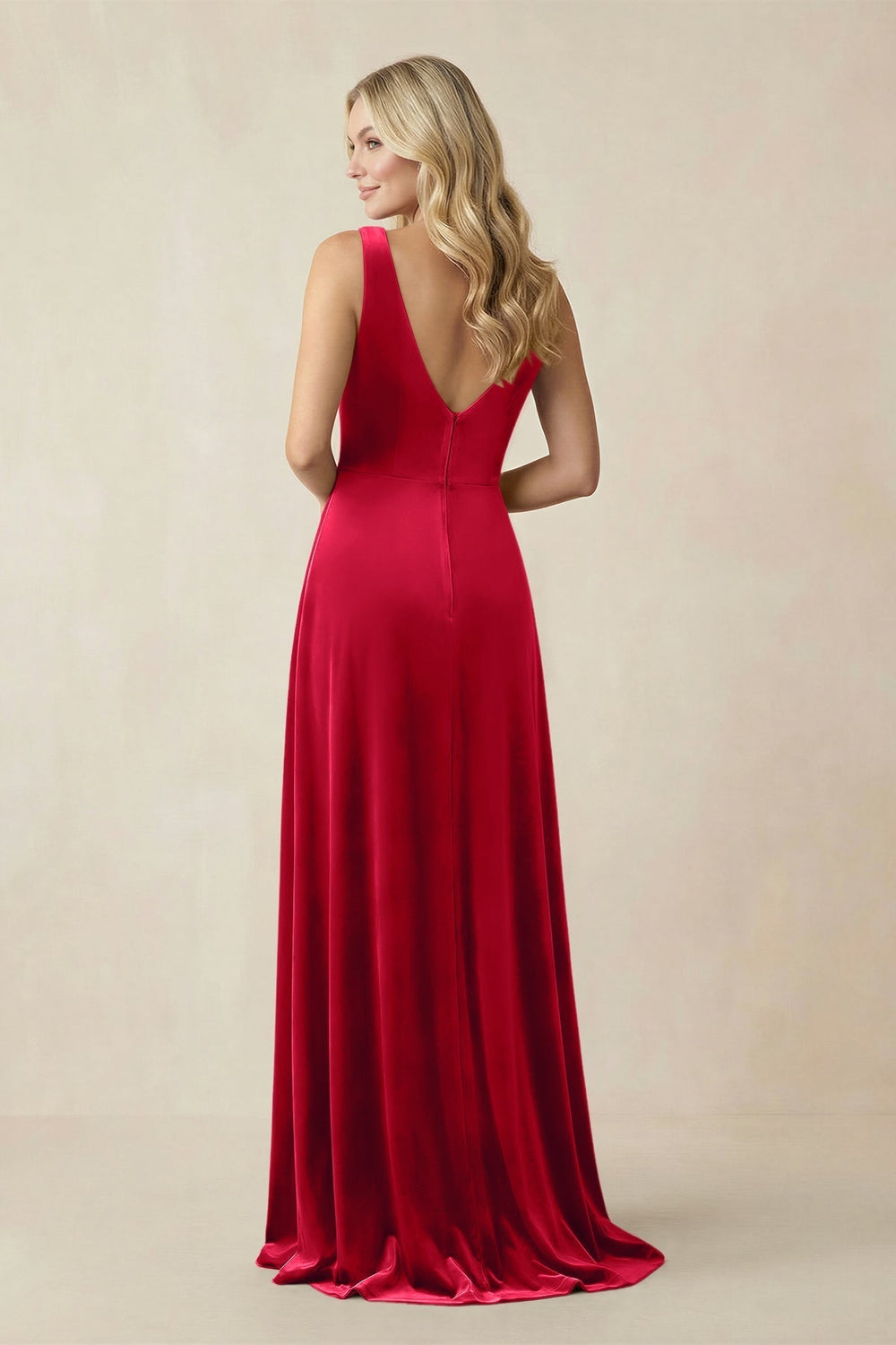 V - Neck A - Line Velvet Bridesmaid Dress in Spice - KissProm Bridesmaid Dresses