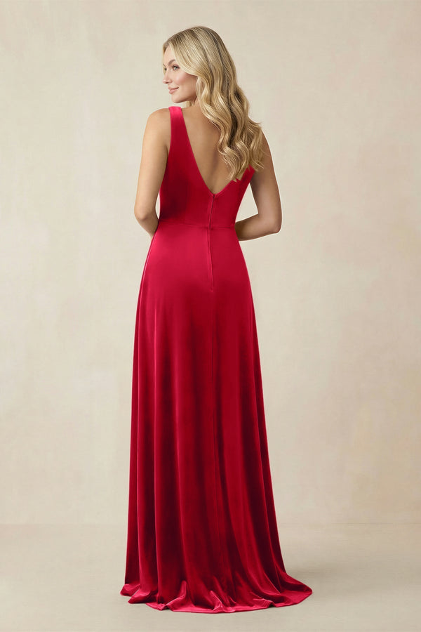 V - Neck A - Line Velvet Bridesmaid Dress in Spice - KissProm Bridesmaid Dresses