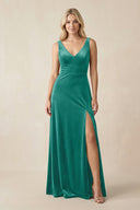 V - Neck A - Line Velvet Bridesmaid Dress in Turquoise - KissProm Bridesmaid Dresses
