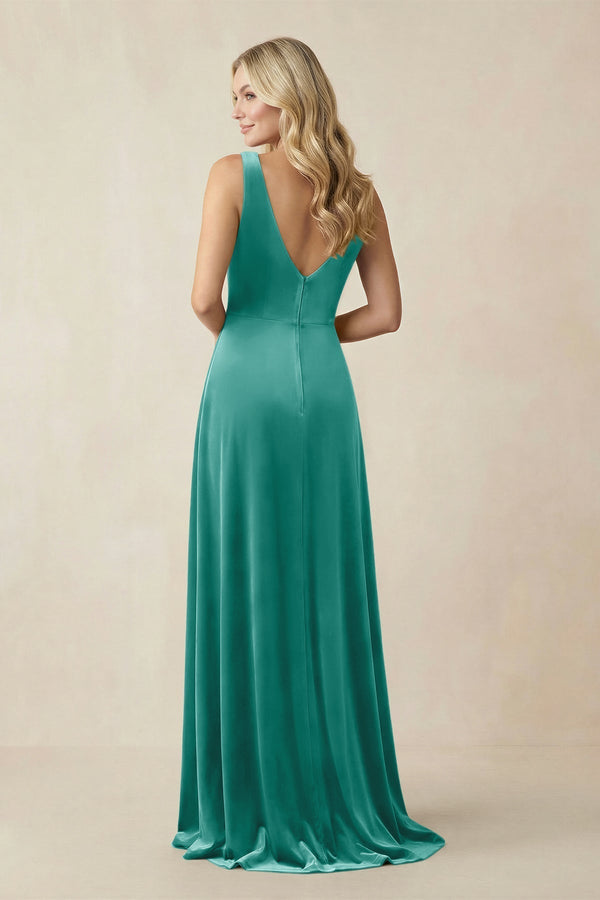 V - Neck A - Line Velvet Bridesmaid Dress in Turquoise - KissProm Bridesmaid Dresses