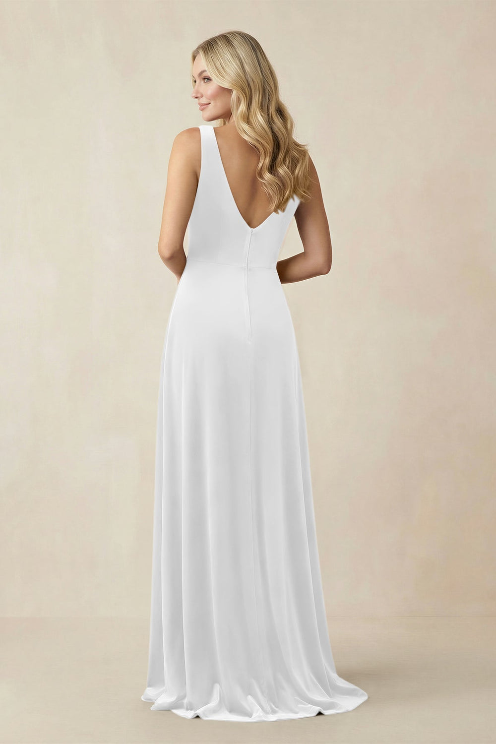 V - Neck A - Line Velvet Bridesmaid Dress in White - KissProm Bridesmaid Dresses