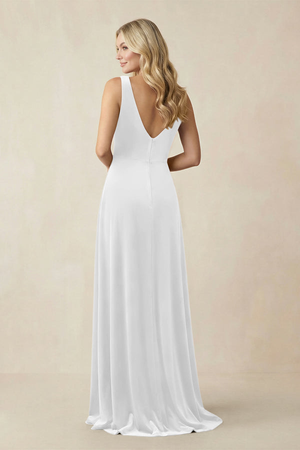 V - Neck A - Line Velvet Bridesmaid Dress in White - KissProm Bridesmaid Dresses