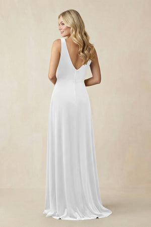 V - Neck A - Line Velvet Bridesmaid Dress in White - KissProm Bridesmaid Dresses