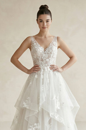 Charming A-line V-Neck Sleeveless Wedding Dress with Lace Appliques – Wedding Dresses by KissProm | Available at KissProm
