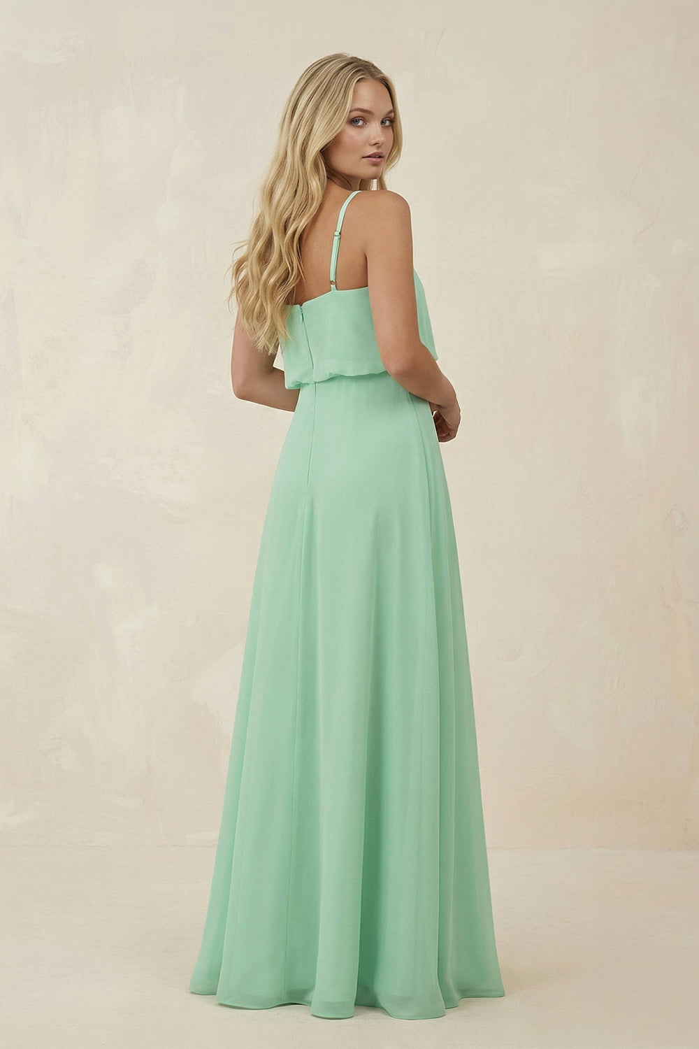 V-Neck Blouson A-Line Chiffon Bridesmaid Dress in Pale Pistachio - KissProm BRIDESMAID DRESSES