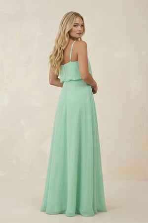 V-Neck Blouson A-Line Chiffon Bridesmaid Dress in Pale Pistachio - KissProm BRIDESMAID DRESSES